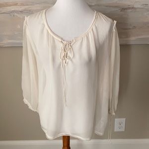 NWT True Religion sheer lace up  peasant blouse